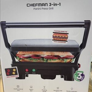Chefman 3-in-1 Panini Press Grill - Black